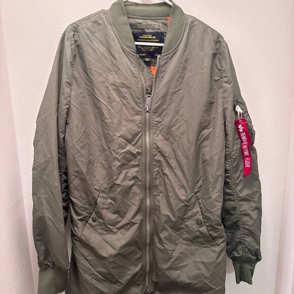 Alpha Industries L2B Long Bomber Jacket Medium Sage Green Streetwear New - Picture 8 of 16